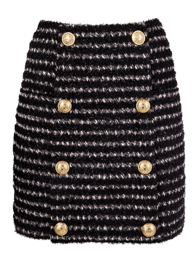 Shop Balmain Striped Mini Skirt In Nero/bianco