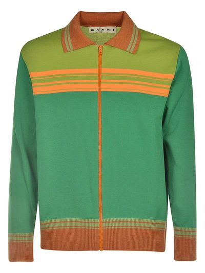 Shop Marni Zipped Cardigan In Green/orange