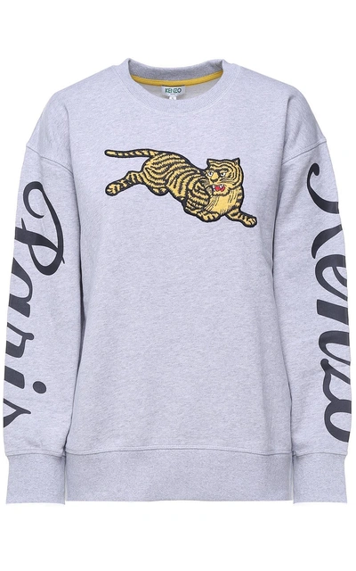 Shop Kenzo Bamboo Tiger Logo-print Cotton Sweatshirt In Grigio