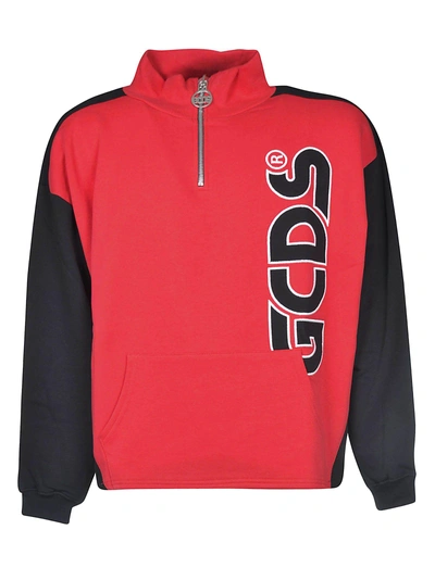 Shop Gcds Logo Zipped Up Sweatshirt In Red