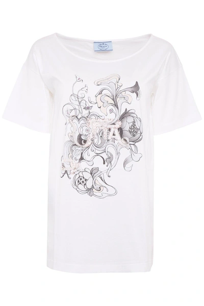 Shop Prada Embellished Print T In White