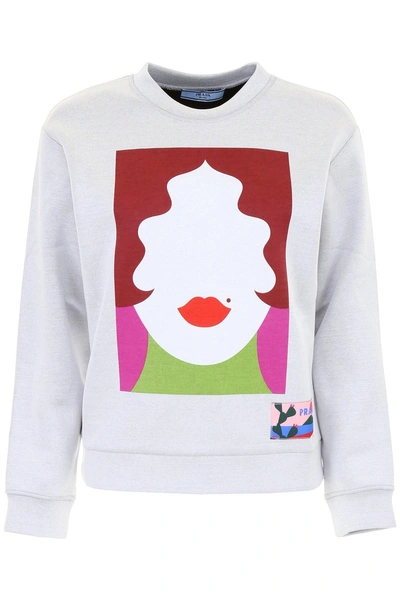 Shop Prada Face Print Sweatshirt In Grey