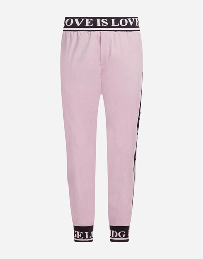 Dolce & Gabbana Pink Velvet Track Pants with Logo Band