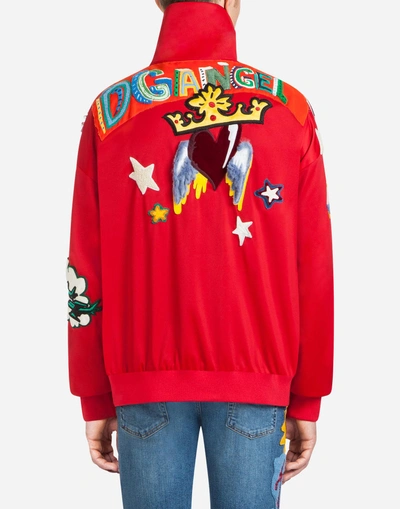 Shop Dolce & Gabbana Sweatshirt With Zipper And Patch In Red