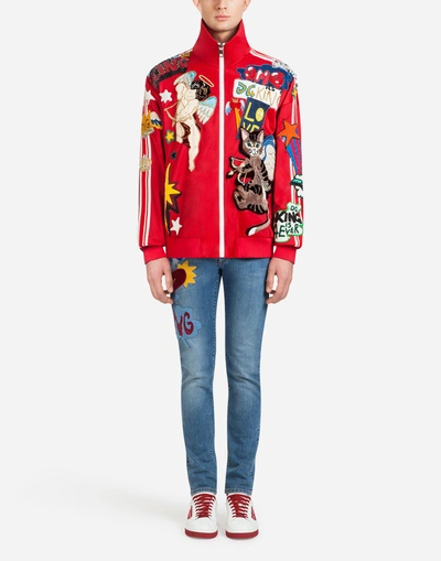 Shop Dolce & Gabbana Sweatshirt With Zipper And Patch In Red