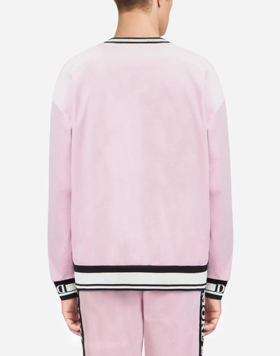 Shop Dolce & Gabbana Velvet Sweatshirt With Patch In Pink