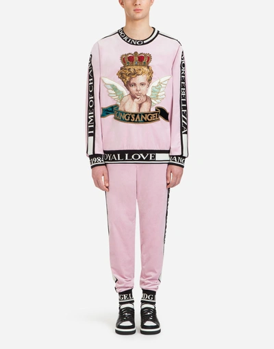 Shop Dolce & Gabbana Velvet Sweatshirt With Patch In Pink