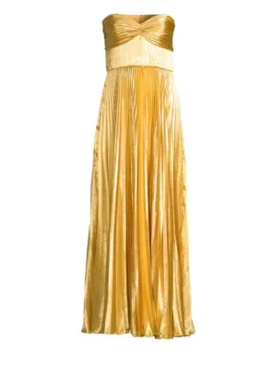 Shop Amur Belle Pleat Gown In Gold