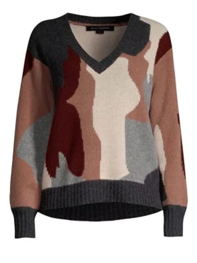 360 Jumper Cayenne V neck Camo Skull Cashmere Jumper In Mid Grey