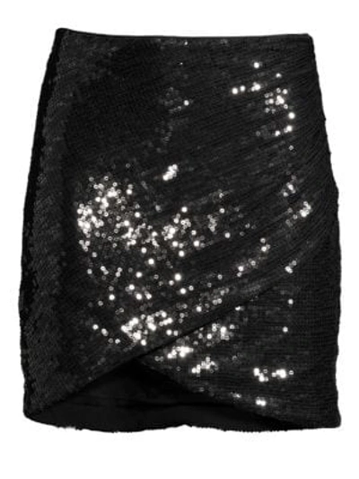 Shop Alice And Olivia Fidela Faux Wrap Sequin Skirt In Black