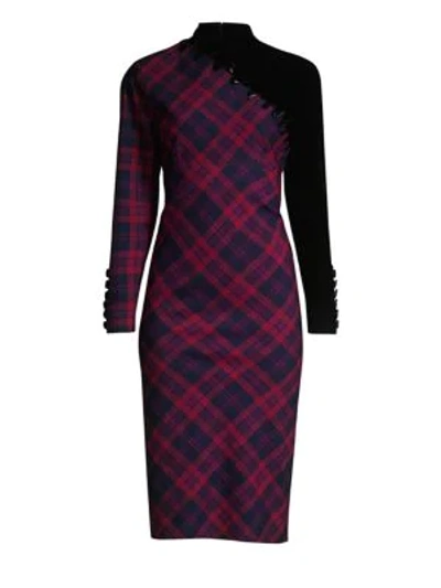 Shop Marc Jacobs Check-print Embroidered Wool Sheath Dress In Fuchsia Multi