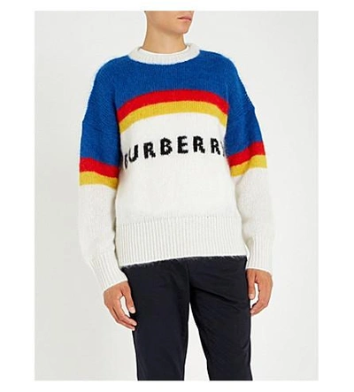 Burberry striped logo intarsia mohair wool blend sweater hotsell