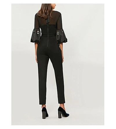 Shop Self-portrait Lace-detail Crepe Jumpsuit In Black