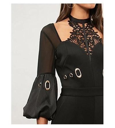 Shop Self-portrait Lace-detail Crepe Jumpsuit In Black