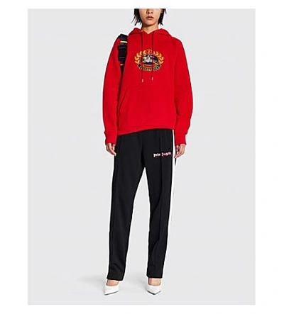 Shop Burberry Esker Logo-embroidered Cotton-blend Hoody In Bright Red