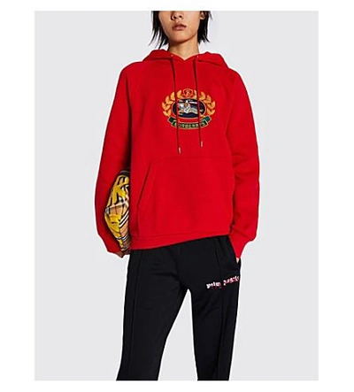 Shop Burberry Esker Logo-embroidered Cotton-blend Hoody In Bright Red