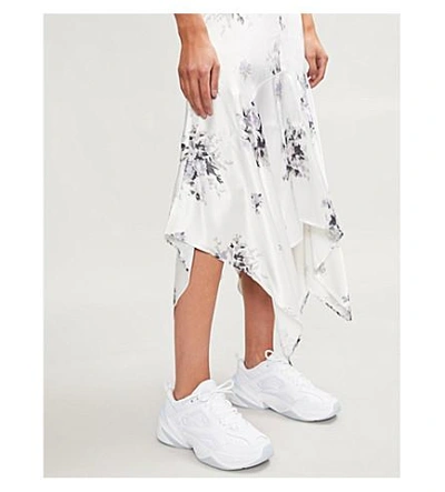 Shop Ganni Cameron Handkerchief-hem Floral-print Satin Skirt In Egret