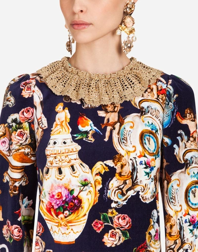 Shop Dolce & Gabbana Printed Velvet Dress In Multi-colored