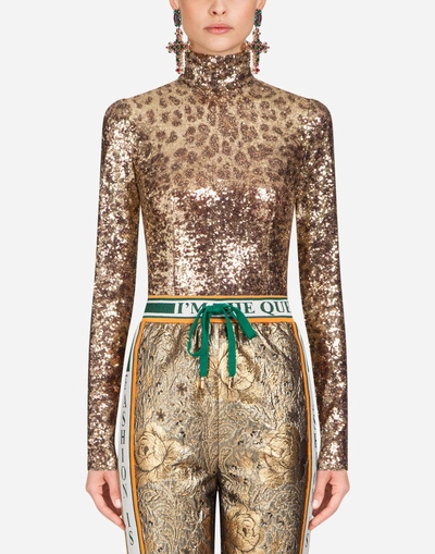 Shop Dolce & Gabbana Sequin Top In Leopard Print