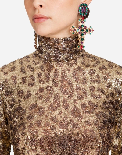 Shop Dolce & Gabbana Sequin Top In Leopard Print