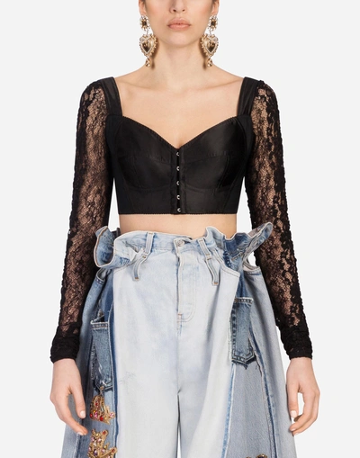 Shop Dolce & Gabbana Top In Satin And Lace In Black