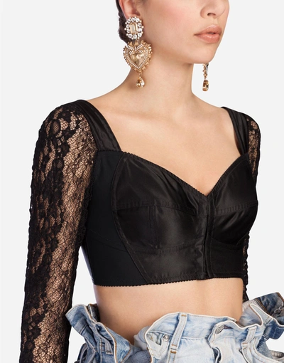 Shop Dolce & Gabbana Top In Satin And Lace In Black