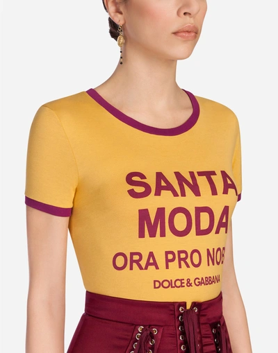 Shop Dolce & Gabbana Printed Cotton T-shirt In Yellow Ocher
