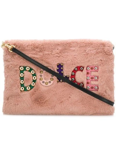 Shop Dolce & Gabbana Embellished Logo Clutch Bag In Pink