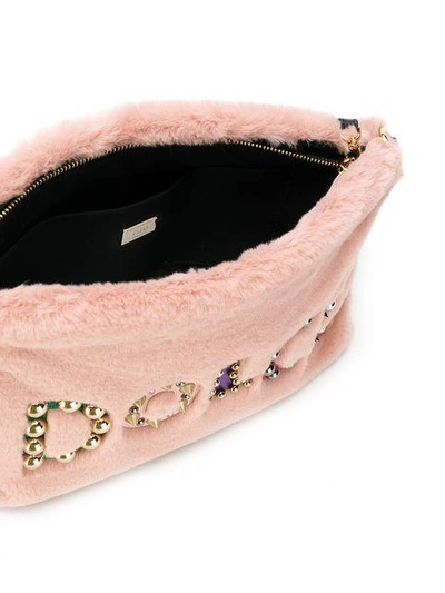 Shop Dolce & Gabbana Embellished Logo Clutch Bag In Pink