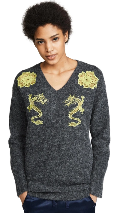 Shop Kenzo V Neck Comfort Sweater In Anthracite