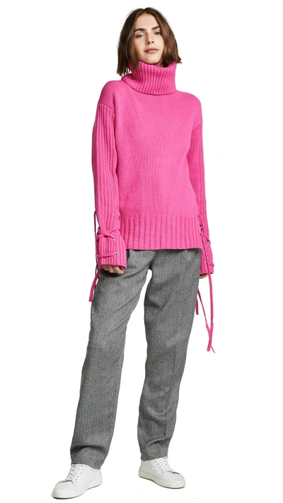 Shop Mcq By Alexander Mcqueen Lace Up Wool Sweater In Acid Pink