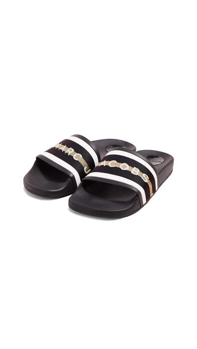 Shop Marc Jacobs Cooper Webbing Aqua Slides In Black Multi