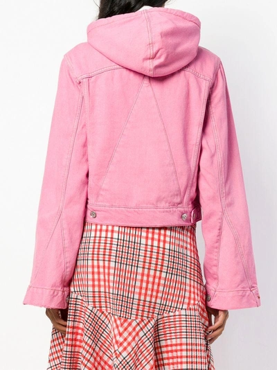 Shop Ganni Hooded Denim Jacket In Pink