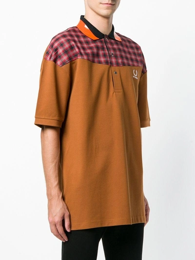 Shop Fred Perry Colourblock Plaid Polo Shirt In Brown
