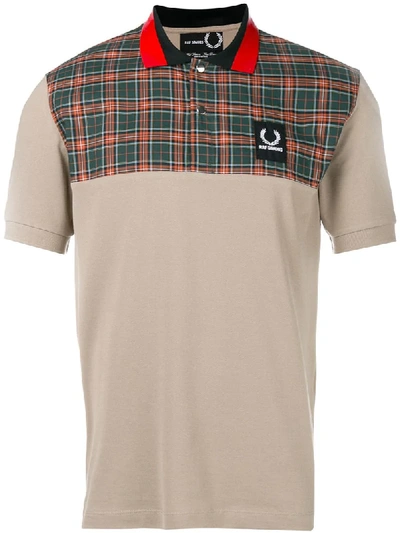 Shop Fred Perry Colourblock Plaid Polo Shirt In Grey