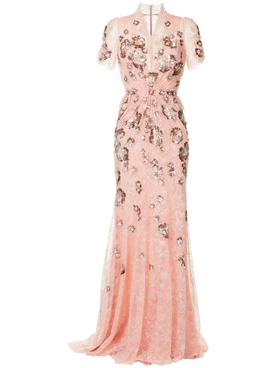 Shop Jenny Packham Embellished Floral Gown In Pink