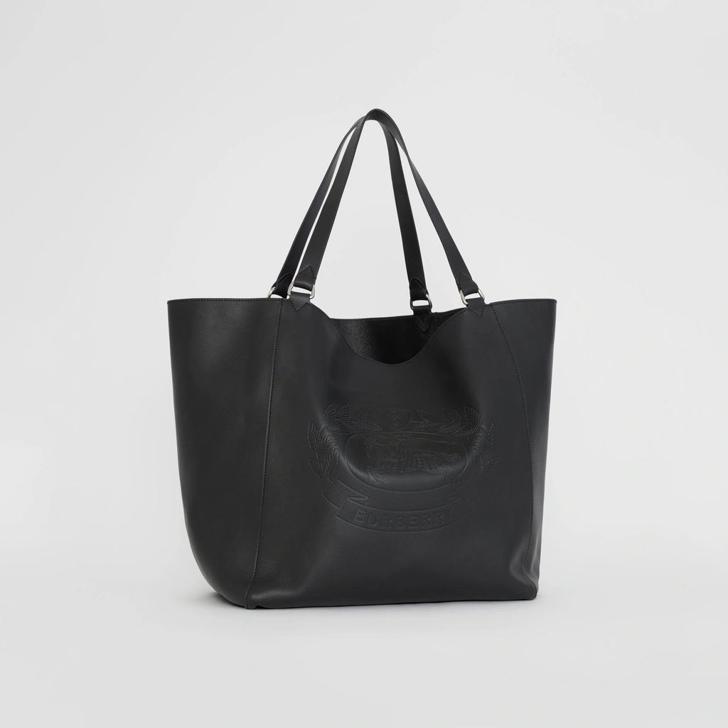 Burberry Large Embossed Crest Bonded Leather Tote In Black ModeSens