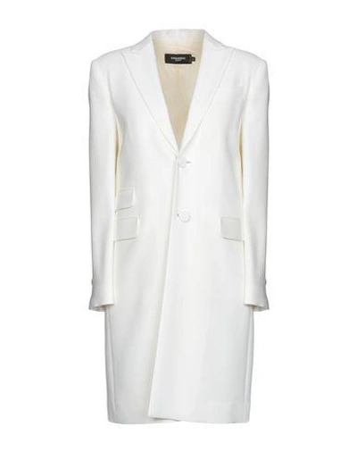 Shop Dsquared2 Woman Coat White Size 6 Cotton, Elastane