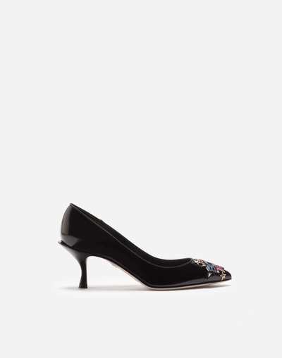 Shop Dolce & Gabbana Pumps In Shiny Calfskin With Patchwork In Black