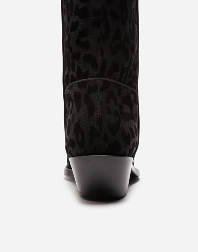 Shop Dolce & Gabbana Gaucho Boots In Color-changing Leopard Fabric In Black