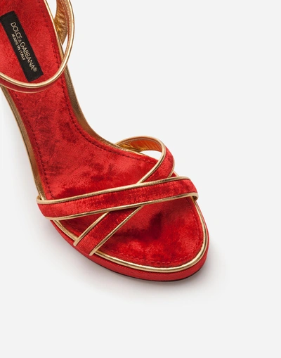 Shop Dolce & Gabbana Sandals In Velvet And Mordoré Nappa Leather With Sculpted Heel In Red