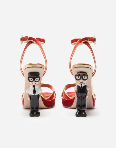 Shop Dolce & Gabbana Sandals In Velvet And Mordoré Nappa Leather With Sculpted Heel In Red