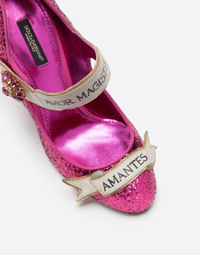 Shop Dolce & Gabbana Mary Jane In Glitter With Scroll In Fuchsia
