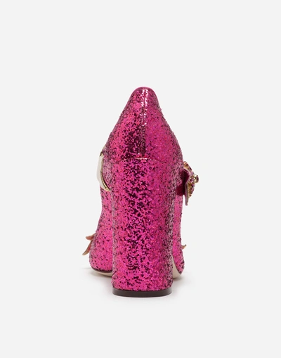 Shop Dolce & Gabbana Mary Jane In Glitter With Scroll In Fuchsia