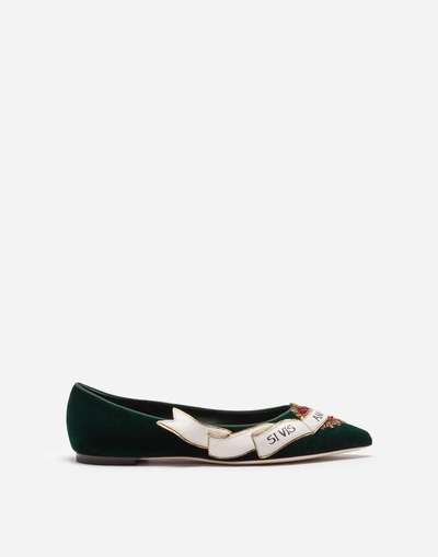 Shop Dolce & Gabbana Ballet Flats In Velvet With Embroidery In Green