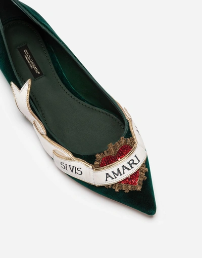 Shop Dolce & Gabbana Ballet Flats In Velvet With Embroidery In Green