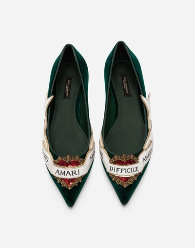Shop Dolce & Gabbana Ballet Flats In Velvet With Embroidery In Green
