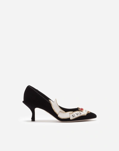 Shop Dolce & Gabbana Velvet Pumps With Embroidery In Black