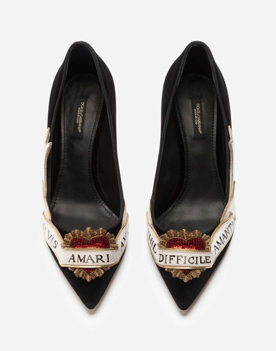 Shop Dolce & Gabbana Velvet Pumps With Embroidery In Black