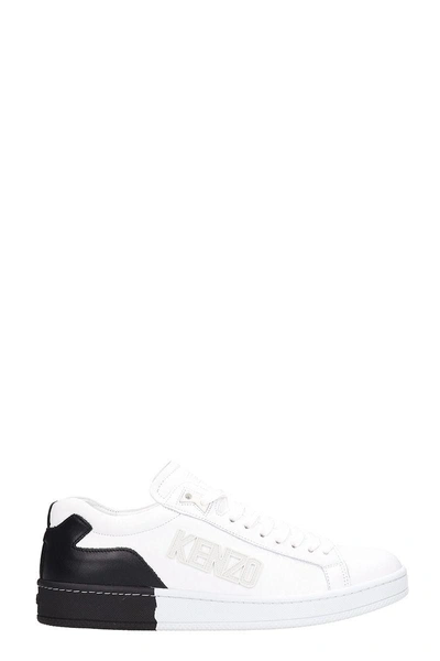 Shop Kenzo Tennix Black And White Leather Sneakers